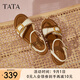 他她（TATA）法式坡跟涼鞋女鞋度假風一字帶涼鞋2025夏季新款7MYA1BL5 米白 36