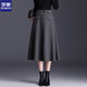 羅蒙灰色毛呢半身長(cháng)裙女2025秋冬新款高腰半裙大擺裙子氣質(zhì)顯瘦a字裙 灰色 XL 2尺2腰/111-120斤