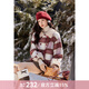 謎秀2025秋冬新年新款復古秋冬格紋羊羔毛夾棉紅色外套女加厚英倫風女 復古紅格 M