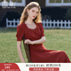 香影輕奢高級感酒紅色連衣裙女2025夏裝新款泡泡袖蕾絲邊方領(lǐng)長(cháng)裙 大紅 L 165/88A/110-125斤
