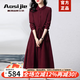 奧絲婕（Aosijie）高端品牌長(cháng)袖連衣裙女2025春秋新款氣質(zhì)收腰顯瘦法式襯衫打底長(cháng)裙 酒紅 XL