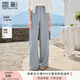香影霧霾藍(lán)闊腿褲直筒女夏季2025新款蕾絲抽繩松緊腰寬松垂感褲子 藍(lán)色 L 165/88A/110-125斤
