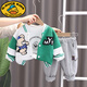 G.DUCKKIDS男童春裝三件套洋氣兒童衣服2025新款帥氣嬰兒韓版潮寶寶春秋套裝 綠色 MY毛巾繡棒球服三件套 73 cm