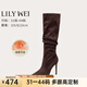 Lily Wei長(cháng)筒靴女新款尖頭細跟時(shí)尚高級感炸街靴子小碼情人節禮物 紅棕色單里【跟高10cm】 38