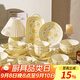 佩爾森釉下彩碗碟套裝家用小清新陶瓷碗盤(pán)套裝組合喬遷送禮餐具整套 春意萌2人食 7件套