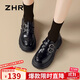 ZHR樂(lè )福鞋女春秋英倫圓頭單鞋女復古愛(ài)心搭扣厚底女鞋 JZ05 黑色 39