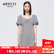 艾諾絲雅詩(shī)【商場(chǎng)同款】夏裝新品泡泡袖甜美風(fēng)V領(lǐng)格子連衣裙短裙10519025 藏青格 M