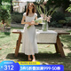 Olrain歐芮兒法式優(yōu)雅白色收腰連衣裙女裝夏季2025新款方領(lǐng)茶歇裙 白色 M