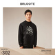 巴魯特（Brloote）衛衣男套頭時(shí)尚印花寬松舒適彈力長(cháng)袖T恤秋冬 黑色 175/96A