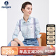 Navigare意大利小帆船長(cháng)袖襯衫女格子襯衣休閑女裝2313071011 蔚藍/白 XL