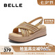 百麗編織涼鞋女25夏新厚底增高度假風涼鞋B2640BL5 杏色 37