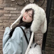 爾山集白色毛絨兔耳帽子可愛(ài)女秋冬季保暖顯臉小護耳加厚防寒大頭圍 乳白色【頭圍56-58cm】