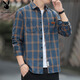 花花公子（PLAYBOY）格子襯衫男長(cháng)袖秋冬款款潮流帥氣休閑外套男士時(shí)尚百搭寬松襯衣男 黃色 XL 175