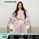紅袖甜美垂感連衣裙2025春季新款女裝波西米亞風(fēng)收腰木耳邊領(lǐng)雪紡長裙 煙霧粉181 L