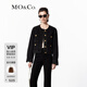 MO&Co.小香風(fēng)金屬紐扣無領(lǐng)短款黑色休閑牛仔夾克外套設(shè)計感小眾 牛仔黑色 M 165