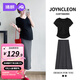 婧麒（JOYNCLEON）孕婦套裝2025春夏新款時(shí)尚休閑百搭顯瘦半身裙兩件套 黑色T恤+深灰色半身裙 Jtz191109 L