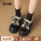 ZHR加絨樂(lè )福鞋女粗跟厚底英倫單鞋子女學(xué)院減齡JK女鞋 JF83A 黑色 37