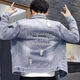 艫白新款春秋牛仔外套男士時(shí)尚休閑工裝夾克男上衣服 1705藍色 加絨 M