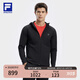 FILA 斐樂官方男士針織連帽外套健身運動防曬基礎上衣 深黑-BK XL (180) 100A