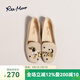 reemoor睿慕新中式刺繡豆豆鞋2025秋季新款圓頭單鞋平底樂(lè )福鞋女 杏色 37