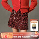ELLE KIDS童裝  定制重工花朵珠片紅色半身裙女兒童節日氛圍感A字裙 炫彩紅 165 (M)