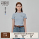 Teenie Weenie小熊短袖T恤女2025年夏季新款華夫格田園風(fēng)時(shí)尚條紋T恤上衣女 藍(lán)色 L