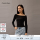 Calvin KleinJeans25早春女士氣質(zhì)溫柔法式ck一字肩羅紋重磅長(zhǎng)袖T恤J224992 BEH-太空黑 S