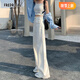 FREDRICAL白色高腰毛邊直筒牛仔褲女2025年秋季新款設計感小眾闊腿拖地褲子 白色 M 建議95-105斤