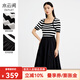 水云間黑色連衣裙女裝夏季新款2025顯瘦撞色條紋拼接設計感中長(cháng)款裙子 黑色 S