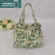 葉余小清新帆布抽繩碎花手提包拎包手提飯盒包女士小布包媽咪便攜包 清新山花