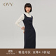OVV2022秋冬新款女裝法式方領(lǐng)豎條紋寬吊帶學(xué)院風(fēng)修身無袖背心裙 藏青條紋A1 L