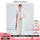 VEGA CHANG氣質連衣裙女夏季2025年新款休閑簡約收腰顯瘦白色長裙 鋼琴白 M