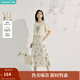 茵曼（INMAN）植物印花純棉半身裙2025夏季女裝新款松緊腰a字傘裙 杏色 XL