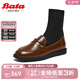 拔佳（Bata）唯品唯品燈塔 瘦瘦靴女秋商場新款英倫學(xué)院風(fēng)牛皮厚底樂福襪靴ALG 棕色 38