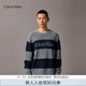 Calvin KleinJeans25秋冬新款男士羊毛混紡ck條紋提花打底針織衫毛衣4RD397G P7E-藍(lán)灰條紋 L