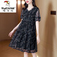 啄木鳥(niǎo)冰絲連衣裙胖媽m媽夏裝大尺碼短袖新款寬松遮肚子顯瘦款洋氣大擺 黑色 2XL 建議130-145斤