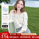 百圖betu女裝2025夏季新款襯衫刺繡提花泡泡袖七分袖氣質(zhì)上衣2507T28 淺杏色 S