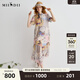 謎底連衣裙短袖女2025夏新品復古風(fēng)度假印花寬松A型長(cháng)裙252ML0697 青花瓷花 L