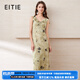 愛(ài)特愛(ài)（EITIE）【新中式印花連衣裙】V領(lǐng)修身荷葉邊2025夏新款無(wú)袖女裙B2507612 墨綠41 L (165)