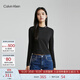 Calvin Klein Jeans秋季女士純棉休閑簡約刺繡圓領(lǐng)修身打底長袖T恤J222394 BEH-太空黑 M