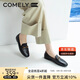 康莉（COMELY）樂福鞋女羊皮平底一腳蹬單鞋舒適通勤百搭小皮鞋秋季女鞋 黑色 37
