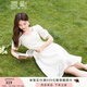 香影（xiangying）肌理感方領(lǐng)連衣裙女夏季2025新款高腰米色泡泡袖提花法式裙子 米色 L