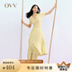 OVV2023春夏新款女裝復(fù)古優(yōu)雅翻領(lǐng)短袖休閑彈力針織連衣裙 淺黃條紋13 M