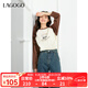 LAGOGO撞色插肩袖T恤衫女拉谷谷春秋新款減齡三熊開懷長袖上衣 白棕(VU) M