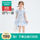 全棉時(shí)代（PurCotton）2025秋女幼童涼感*紗布短袖連衣裙 藍調花影輕歌 90
