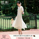 香影泡泡袖連衣裙女2025夏季新款米色系帶重工鏤空網(wǎng)紗拼接a字裙 鷺白 S 155/80A/85-95斤