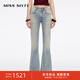 MISS SIXTY2025秋季新款牛仔褲女刺繡中腰復古洗水微喇叭長(cháng)褲 灰藍短版 25