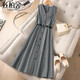 絲柏舍V領(lǐng)背心連衣裙女2025秋裝新款單排扣收腰綿羊毛中長(cháng)裙