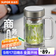 蘇泊爾（SUPOR）雙層玻璃杯茶杯耐熱防燙帶手柄水杯商務(wù)辦公男士過(guò)濾帶蓋杯子 流光銀-450mL