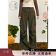 紫涵（ZIHAN）紫涵抽繩高腰闊腿工裝褲秋季美式街頭多口袋寬松褲子 牧場(chǎng)綠 M